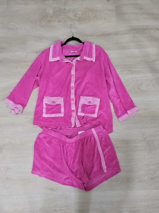 LAKE Tops - Women's Pink Two-Piece Pajama Set - Button-Up Top & Shorts|| Size XL